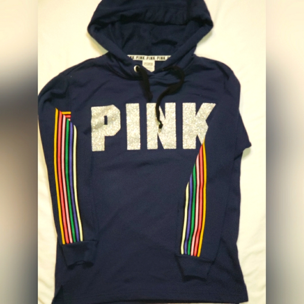 Womens PINK Hoodie Sz XS Navy